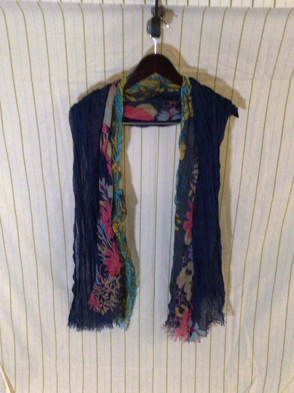 Navy Floral Border Lightweight Women's Scarf